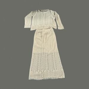 Commense Eyelet Cable Knit Two Piece Skirt Set